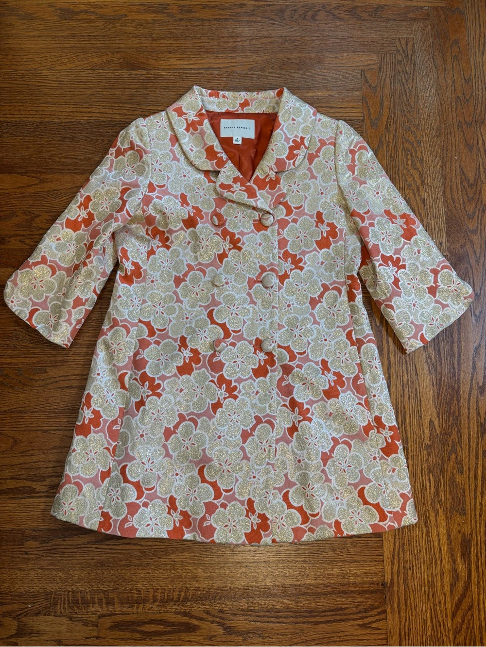 Banana Republic Coral and Cream Floral A-Line Coat